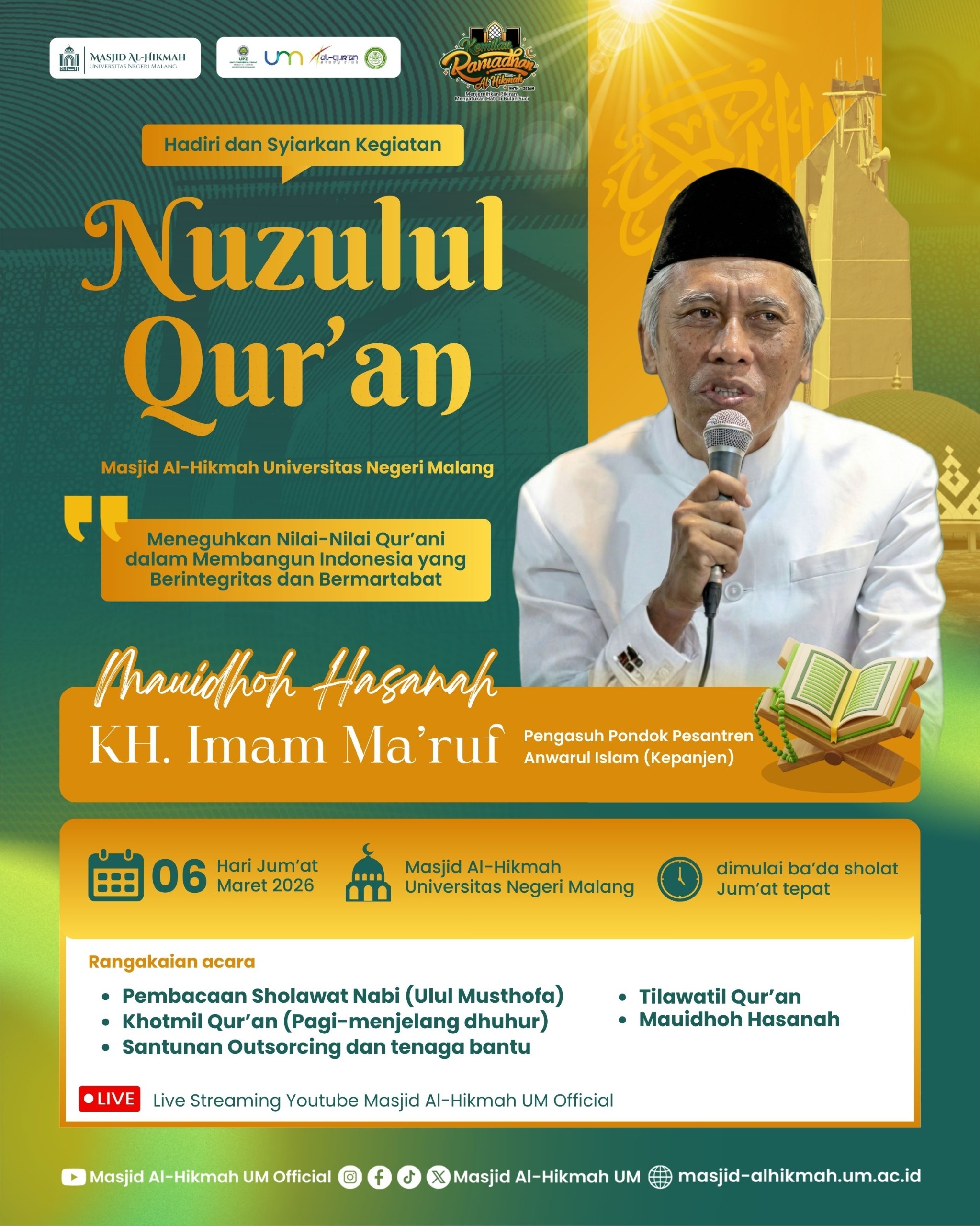 Peringatan Nuzulul Qur’an 1447 H | 2026 M | Jum’at, 6 Maret 2026 | Masjid Al Hikmah UM